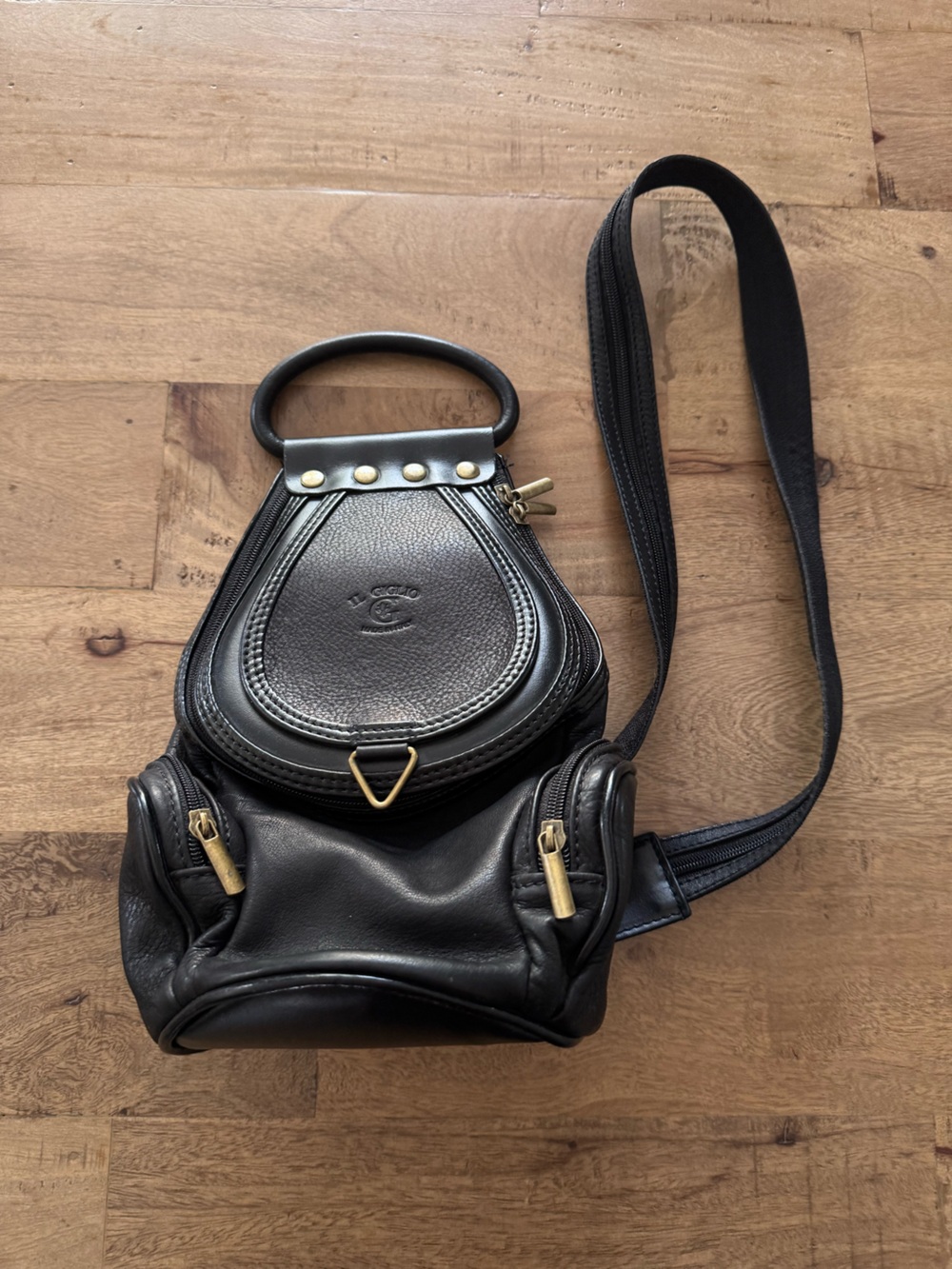 IL Giglio Italy Backpack Bag Purse Handbag Sling black Leather Satchel